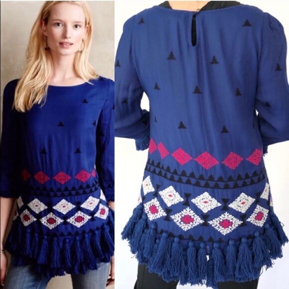 ANTHROPOLOGIE FLOREAT BAHIA BOHO EMBROIDERED TUNIC - Picture 1 of 6